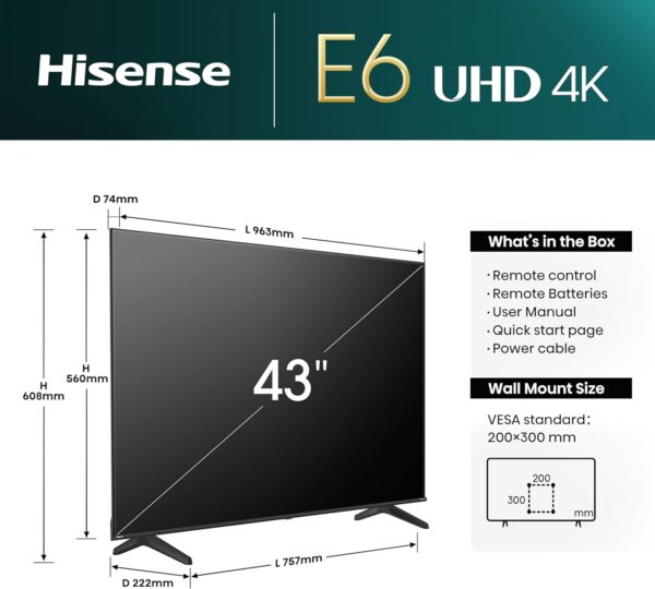 Hisense 43E6NT 108cm (43 Zoll) Fernseher, 4K UHD Smart TV, Precision Colour – Bild 2